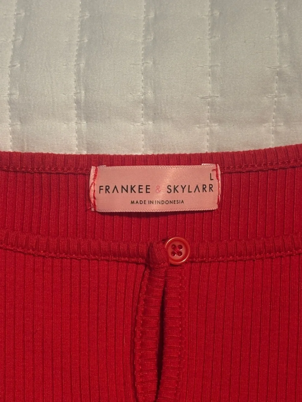 Red Ribbed Buttoned Long Sleeve - Picture 2 of 3